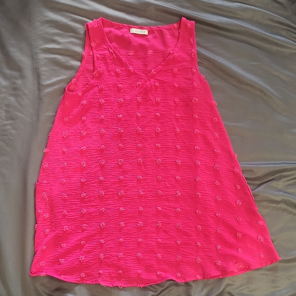 Vibrant Pink Sleeveless Shirt Dress UVN Size Small With Pockets!